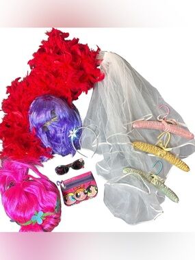 Costume Accessory Bundle Wig Boa Veil Powerpuff Girls Y2K Dress Up Lot